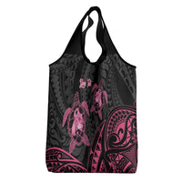 Personalised Polynesia Breast Cancer Awareness Grocery Bag No One Fights Alone Turtle Ribbon - Black Version