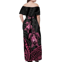 Personalised Polynesia Breast Cancer Awareness Off Shoulder Maxi Dress No One Fights Alone Turtle Ribbon - Black Version