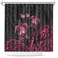 Personalised Polynesia Breast Cancer Awareness Shower Curtain No One Fights Alone Turtle Ribbon - Black Version