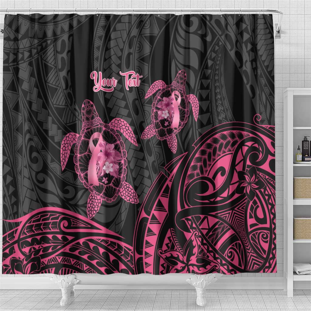 Personalised Polynesia Breast Cancer Awareness Shower Curtain No One Fights Alone Turtle Ribbon - Black Version