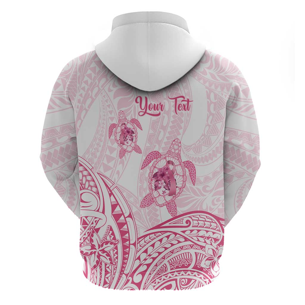 Personalised Polynesia Breast Cancer Awareness Hoodie No One Fights Alone Turtle Ribbon - White Version