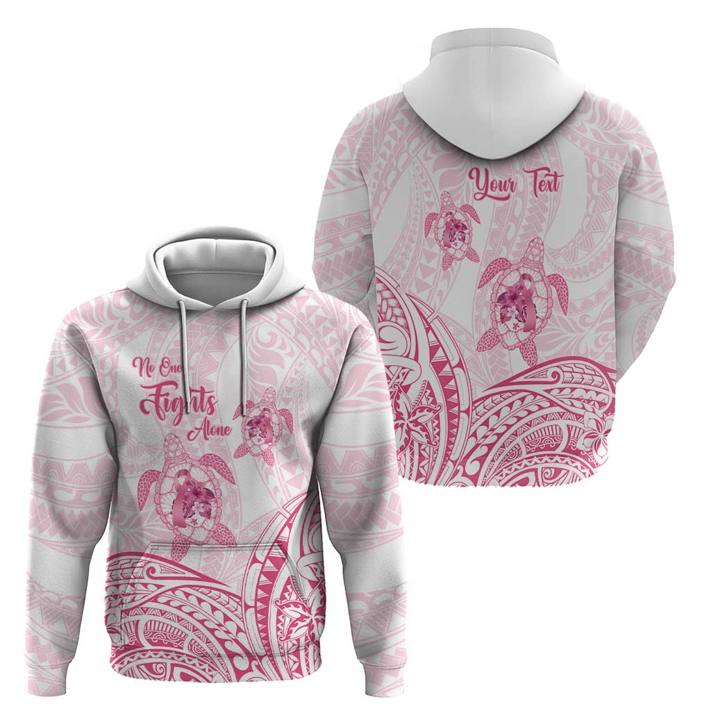 Personalised Polynesia Breast Cancer Awareness Hoodie No One Fights Alone Turtle Ribbon - White Version