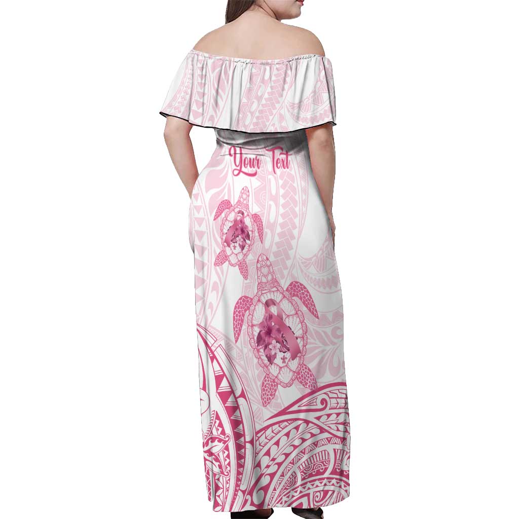 Personalised Polynesia Breast Cancer Awareness Off Shoulder Maxi Dress No One Fights Alone Turtle Ribbon - White Version