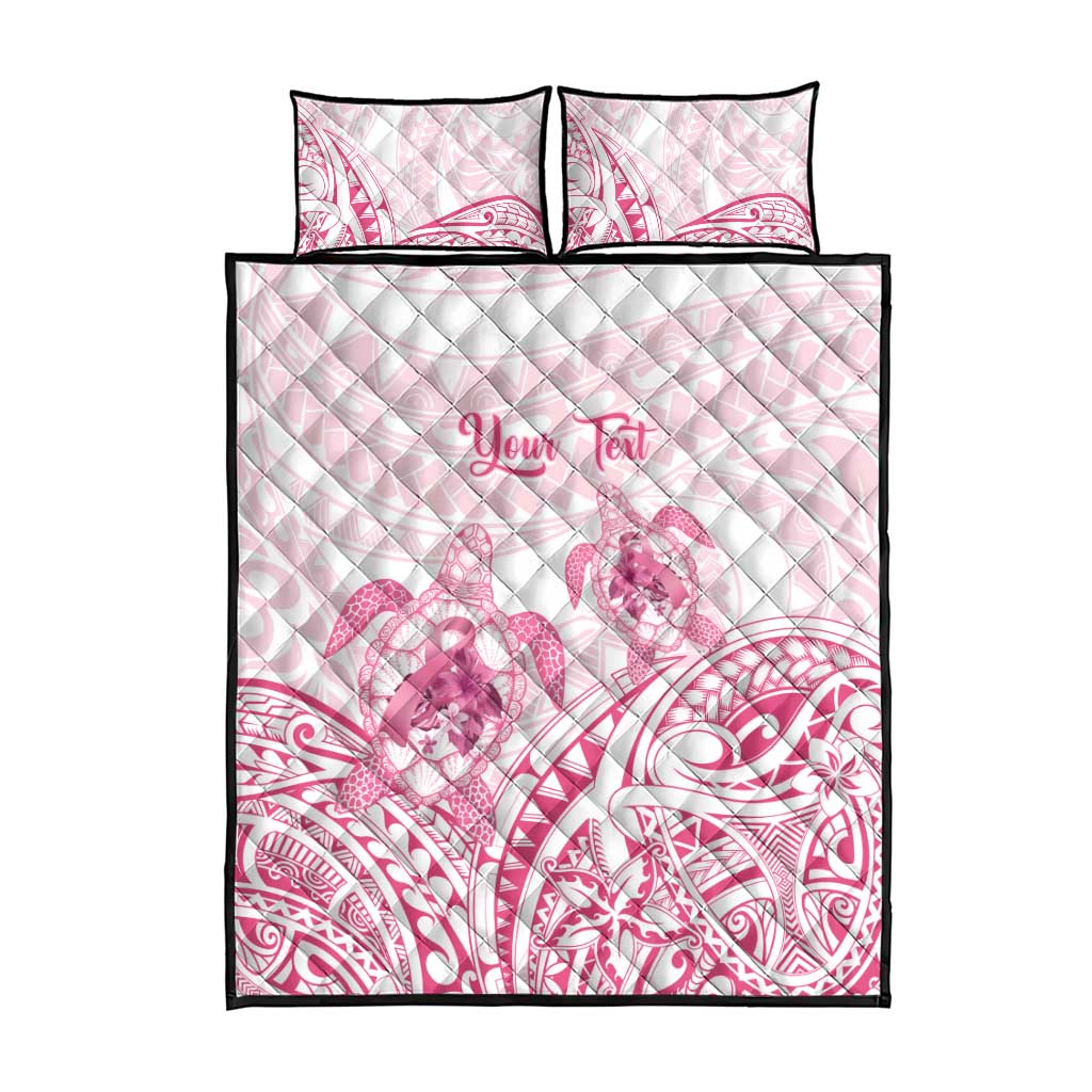 Personalised Polynesia Breast Cancer Awareness Quilt Bed Set No One Fights Alone Turtle Ribbon - White Version