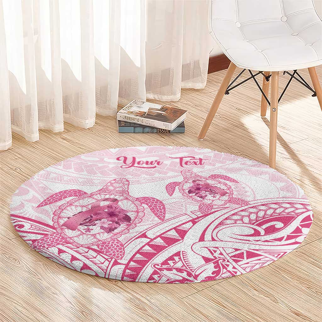 Personalised Polynesia Breast Cancer Awareness Round Carpet No One Fights Alone Turtle Ribbon - White Version