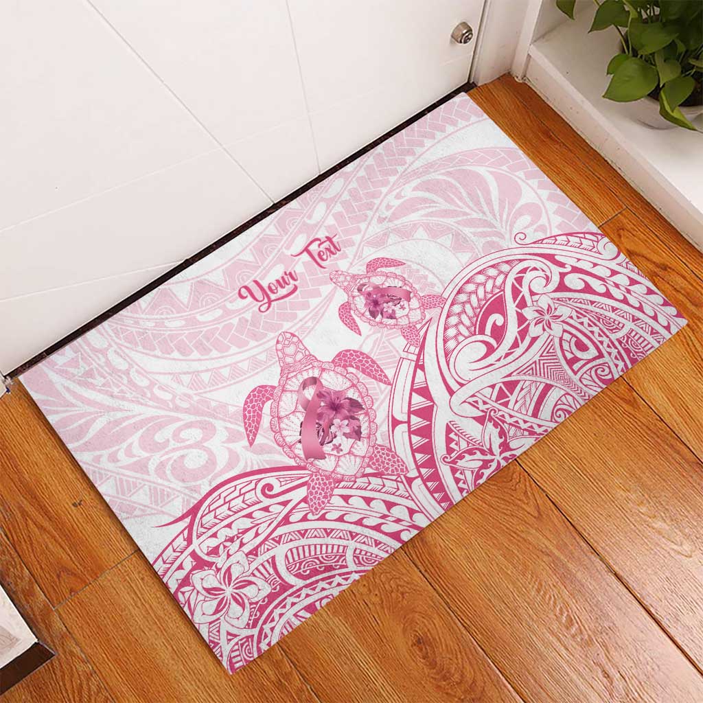 Personalised Polynesia Breast Cancer Awareness Rubber Doormat No One Fights Alone Turtle Ribbon - White Version