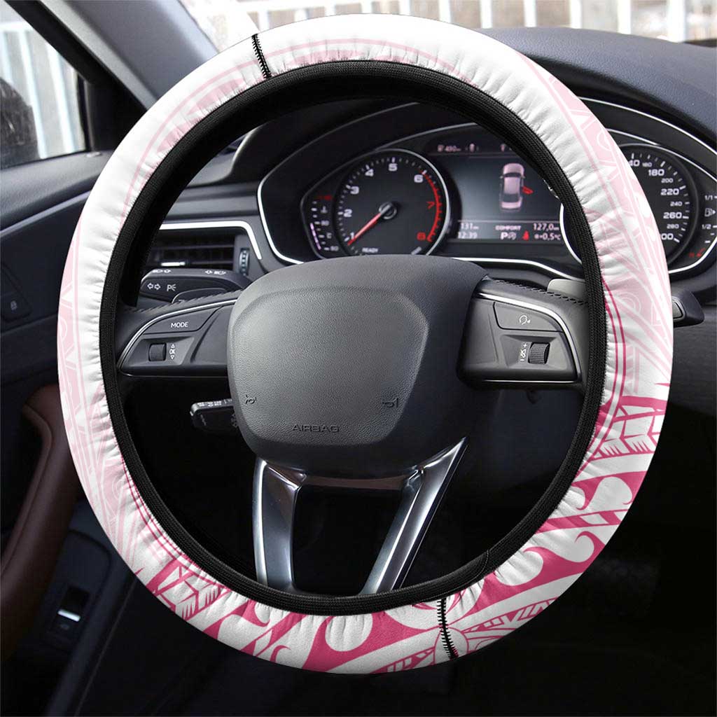 Polynesia Breast Cancer Awareness Steering Wheel Cover No One Fights Alone Turtle Ribbon - White Version