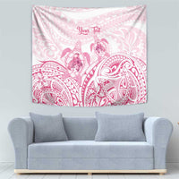 Personalised Polynesia Breast Cancer Awareness Tapestry No One Fights Alone Turtle Ribbon - White Version