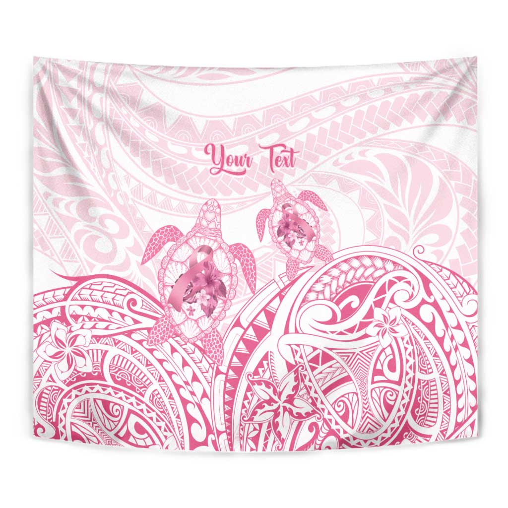 Personalised Polynesia Breast Cancer Awareness Tapestry No One Fights Alone Turtle Ribbon - White Version