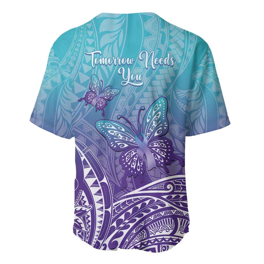 Polynesia Suicide Prevention Month Baseball Jersey Butterfly Purple And Teal Ribbon Tomorrow Needs You LT14 - Polynesian Pride
