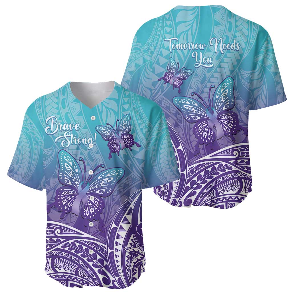 Polynesia Suicide Prevention Month Baseball Jersey Butterfly Purple And Teal Ribbon Tomorrow Needs You LT14 - Polynesian Pride