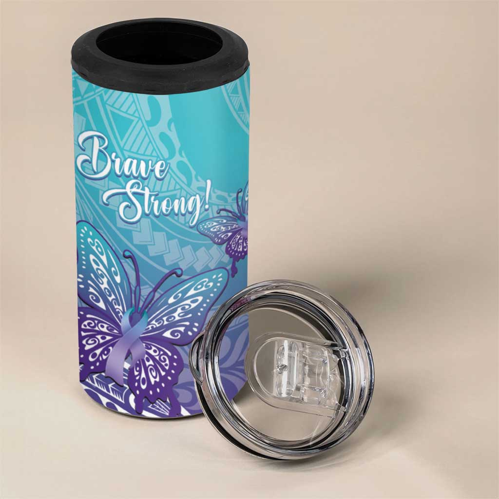 Polynesia Suicide Prevention Month 4 in 1 Can Cooler Tumbler Butterfly Purple And Teal Ribbon Tomorrow Needs You