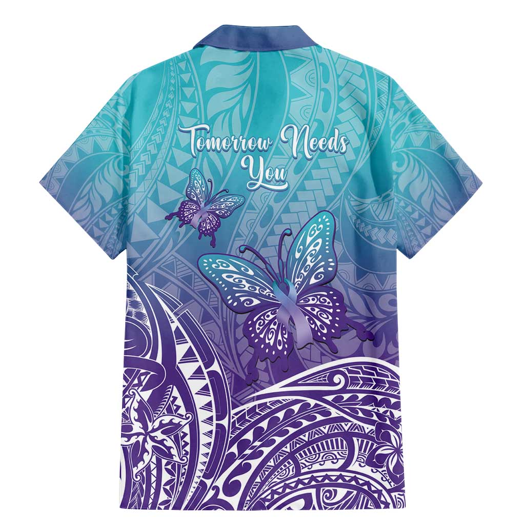 Polynesia Suicide Prevention Month Family Matching Mermaid Dress and Hawaiian Shirt Butterfly Purple And Teal Ribbon Tomorrow Needs You