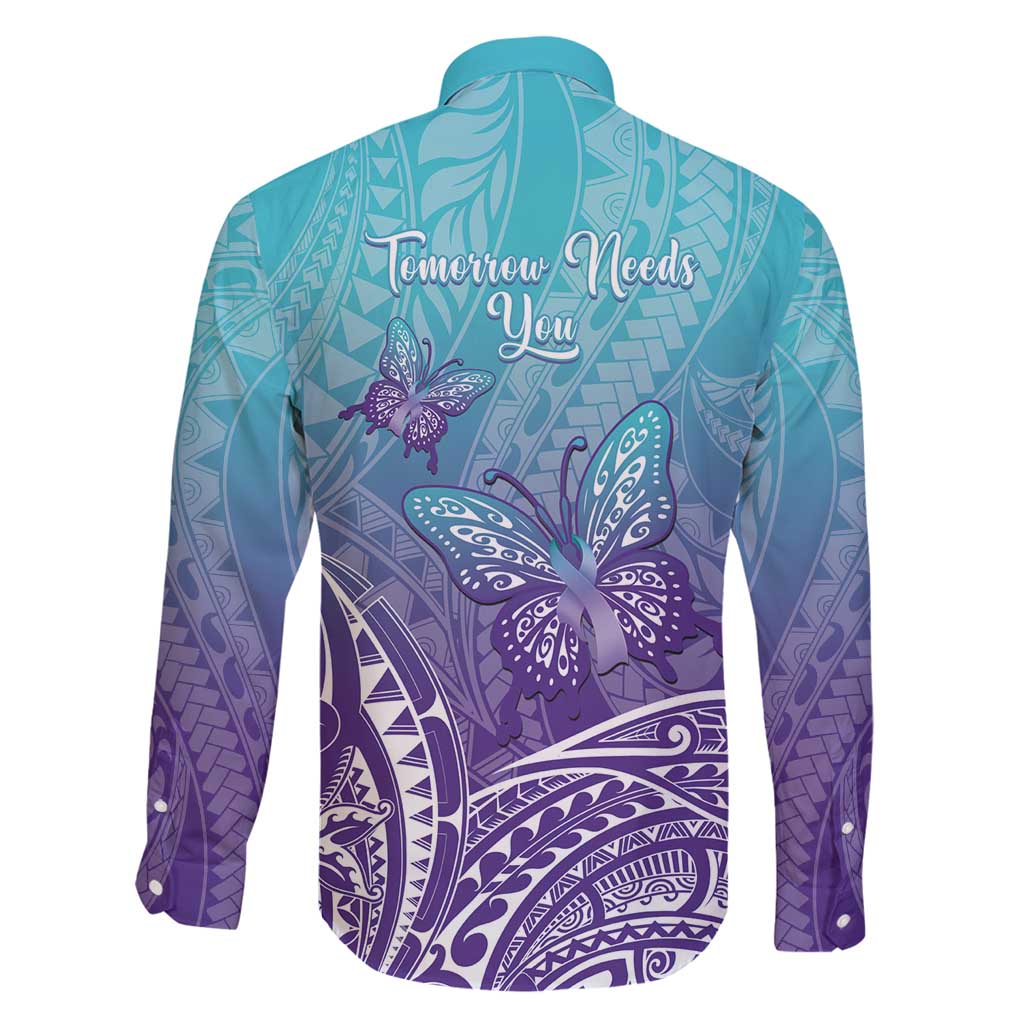 Polynesia Suicide Prevention Month Family Matching Mermaid Dress and Hawaiian Shirt Butterfly Purple And Teal Ribbon Tomorrow Needs You