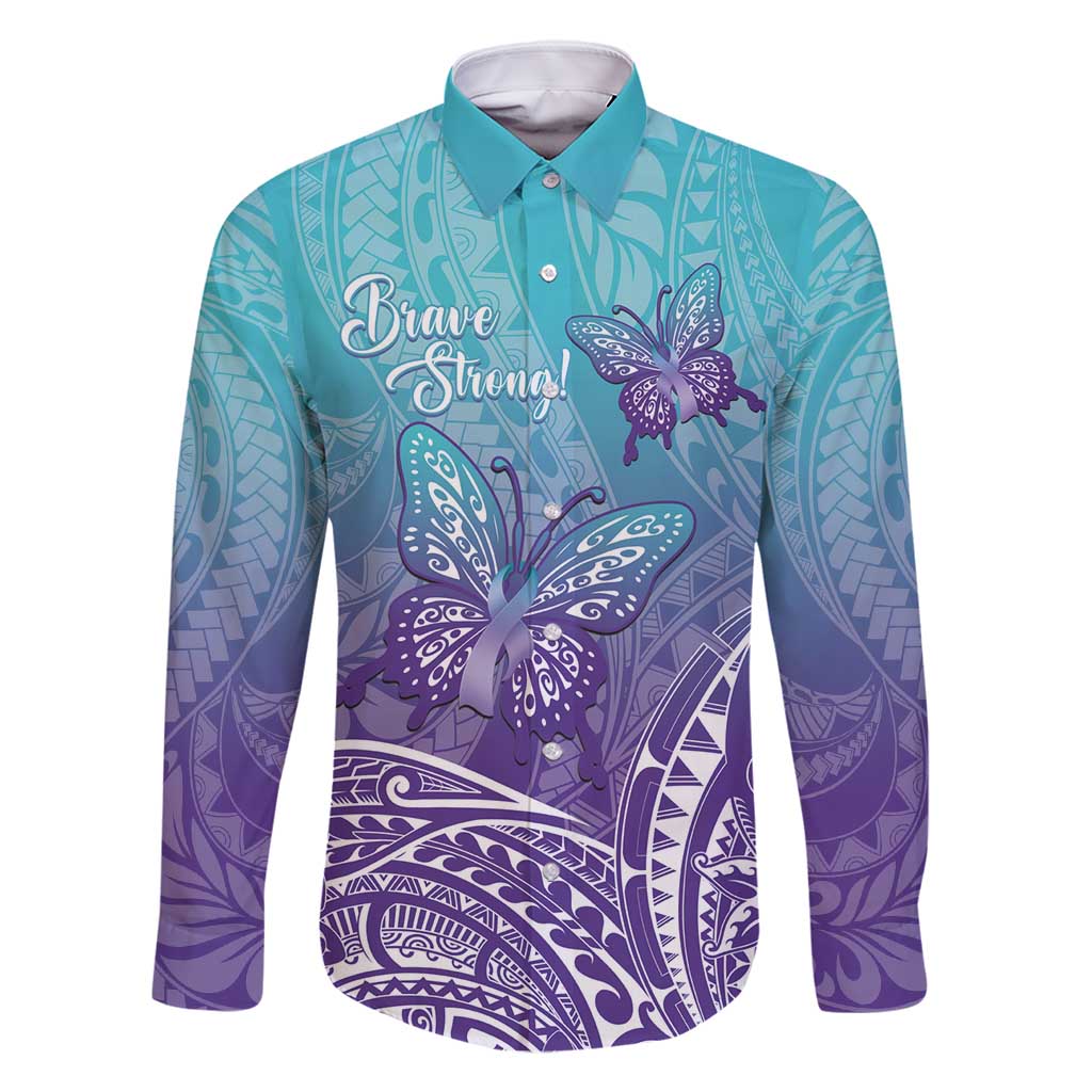 Polynesia Suicide Prevention Month Family Matching Off Shoulder Maxi Dress and Hawaiian Shirt Butterfly Purple And Teal Ribbon Tomorrow Needs You
