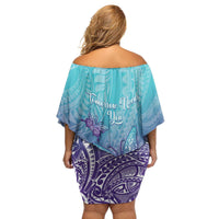 Polynesia Suicide Prevention Month Family Matching Off Shoulder Short Dress and Hawaiian Shirt Butterfly Purple And Teal Ribbon Tomorrow Needs You