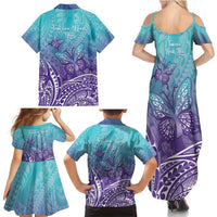 Polynesia Suicide Prevention Month Family Matching Summer Maxi Dress and Hawaiian Shirt Butterfly Purple And Teal Ribbon Tomorrow Needs You