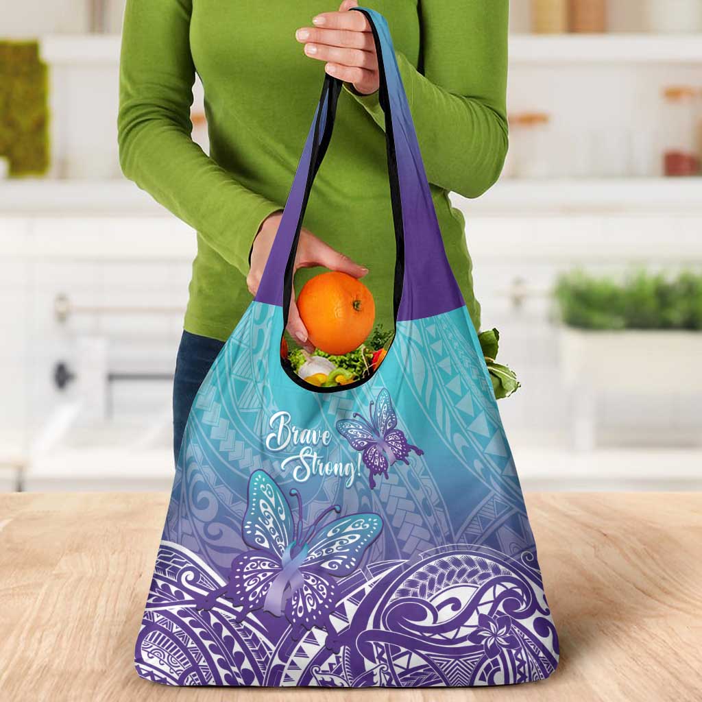 Polynesia Suicide Prevention Month Grocery Bag Butterfly Purple And Teal Ribbon Tomorrow Needs You