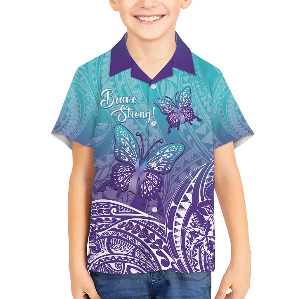 Polynesia Suicide Prevention Month Kid Hawaiian Shirt Butterfly Purple And Teal Ribbon Tomorrow Needs You LT14 Kid Teal - Polynesian Pride