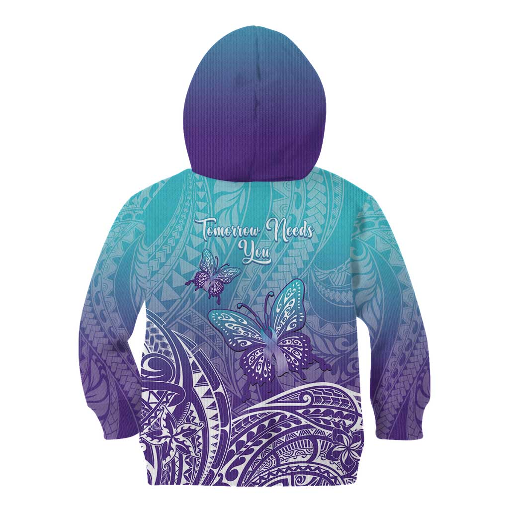 Polynesia Suicide Prevention Month Kid Hoodie Butterfly Purple And Teal Ribbon Tomorrow Needs You LT14 - Polynesian Pride