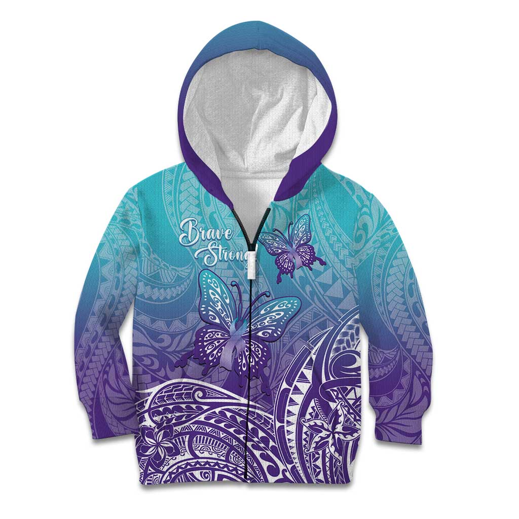 Polynesia Suicide Prevention Month Kid Hoodie Butterfly Purple And Teal Ribbon Tomorrow Needs You LT14 Zip Hoodie Teal - Polynesian Pride