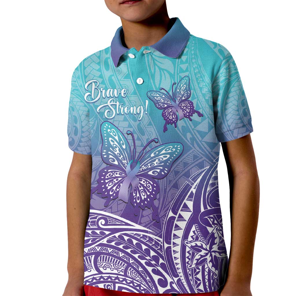 Polynesia Suicide Prevention Month Kid Polo Shirt Butterfly Purple And Teal Ribbon Tomorrow Needs You LT14 Kid Teal - Polynesian Pride
