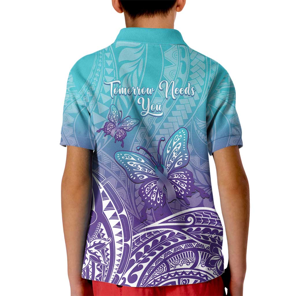 Polynesia Suicide Prevention Month Kid Polo Shirt Butterfly Purple And Teal Ribbon Tomorrow Needs You LT14 - Polynesian Pride