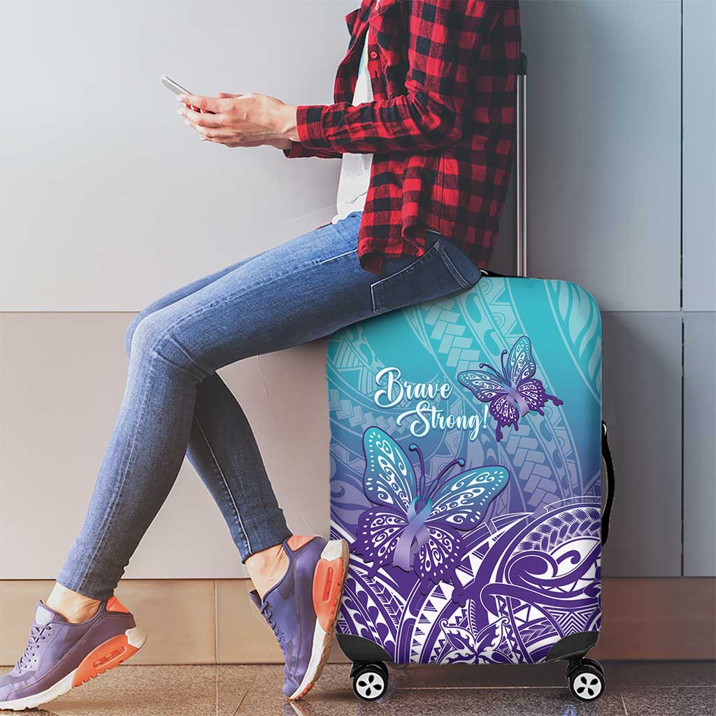Polynesia Suicide Prevention Month Luggage Cover Butterfly Purple And Teal Ribbon Tomorrow Needs You