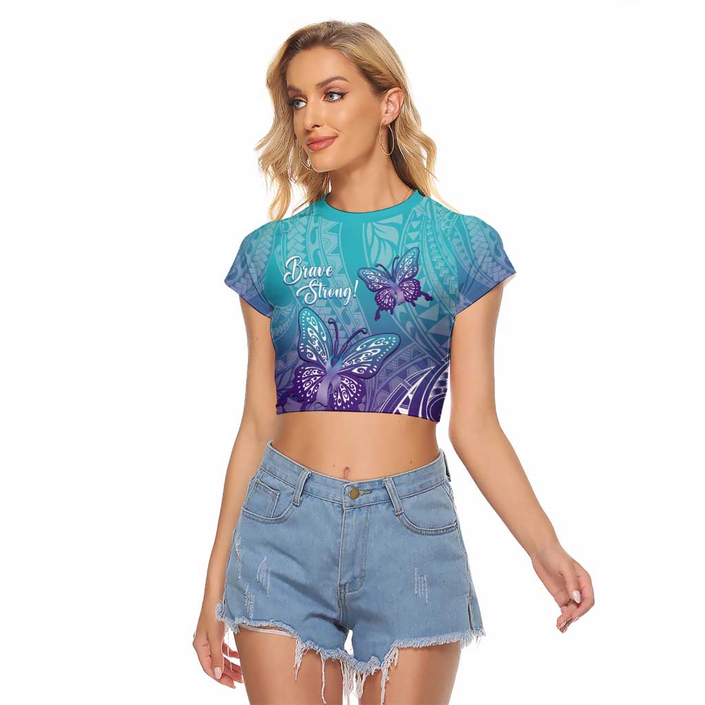 Polynesia Suicide Prevention Month Raglan Cropped T Shirt Butterfly Purple And Teal Ribbon Tomorrow Needs You LT14 Female Teal - Polynesian Pride