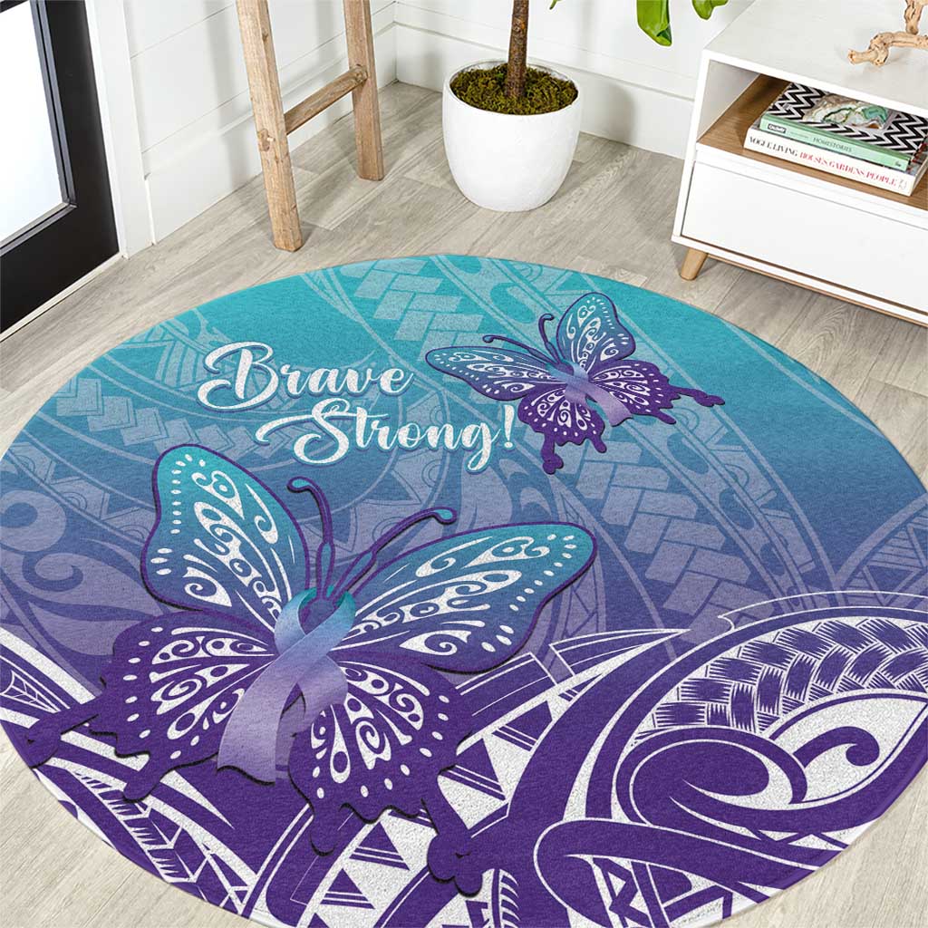 Polynesia Suicide Prevention Month Round Carpet Butterfly Purple And Teal Ribbon Tomorrow Needs You LT14 Teal - Polynesian Pride
