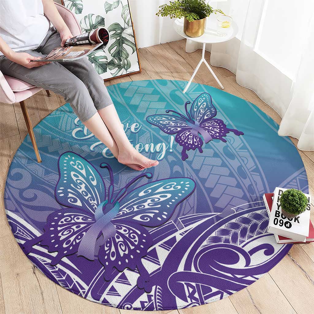 Polynesia Suicide Prevention Month Round Carpet Butterfly Purple And Teal Ribbon Tomorrow Needs You LT14 - Polynesian Pride