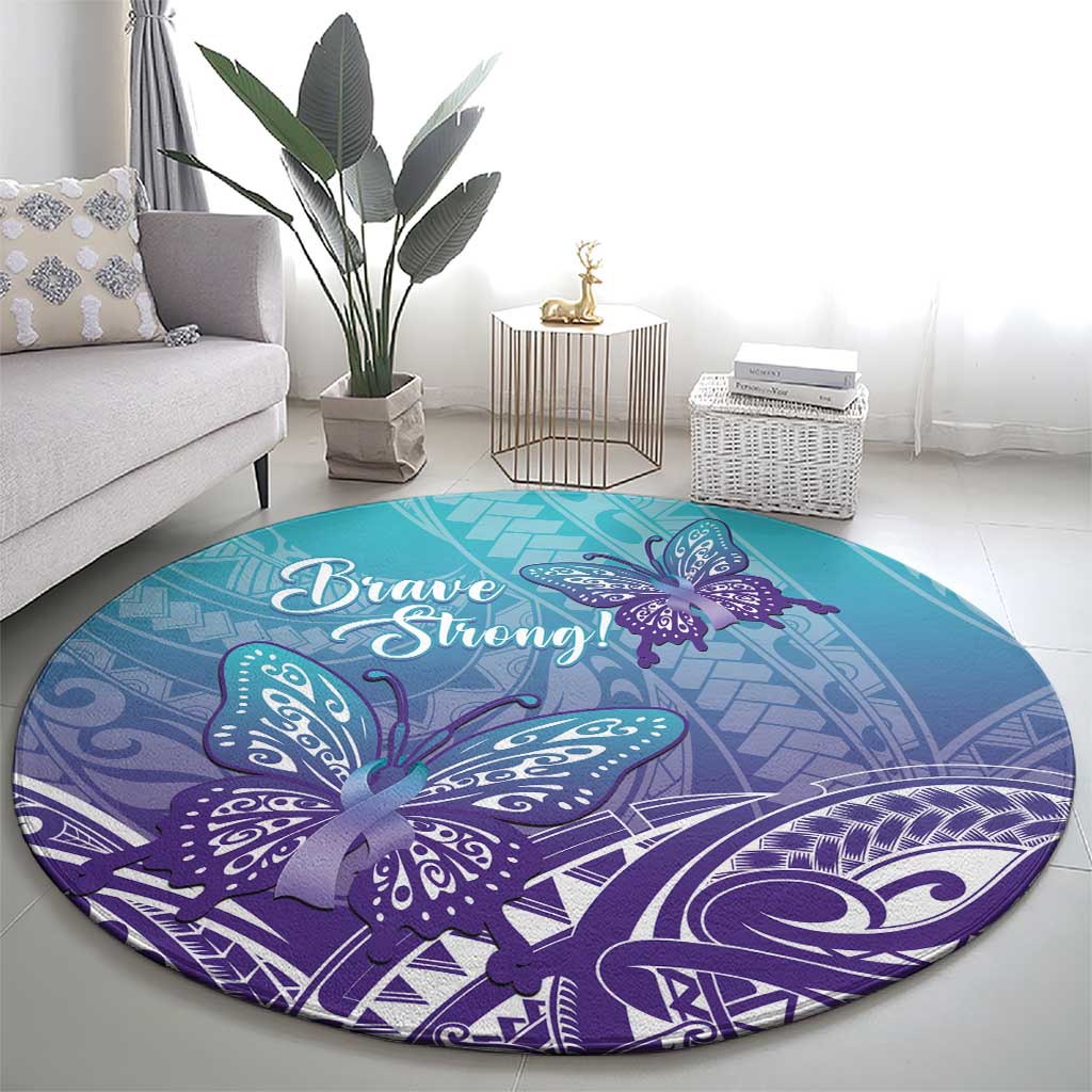 Polynesia Suicide Prevention Month Round Carpet Butterfly Purple And Teal Ribbon Tomorrow Needs You LT14 - Polynesian Pride