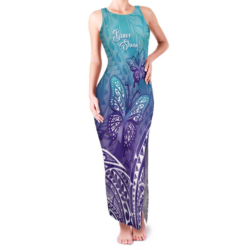 Polynesia Suicide Prevention Month Tank Maxi Dress Butterfly Purple And Teal Ribbon Tomorrow Needs You