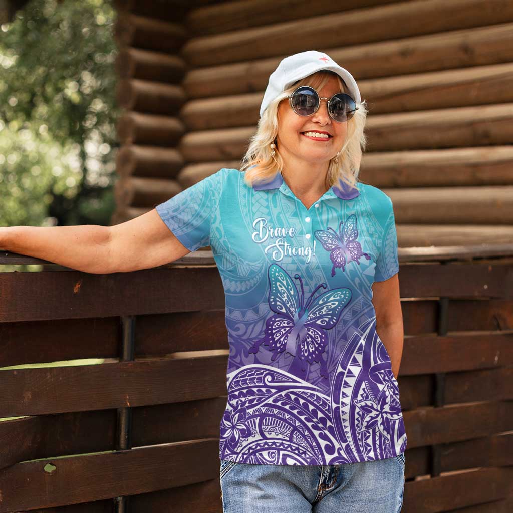 Polynesia Suicide Prevention Month Women Polo Shirt Butterfly Purple And Teal Ribbon Tomorrow Needs You