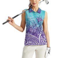 Polynesia Suicide Prevention Month Women Sleeveless Polo Shirt Butterfly Purple And Teal Ribbon Tomorrow Needs You