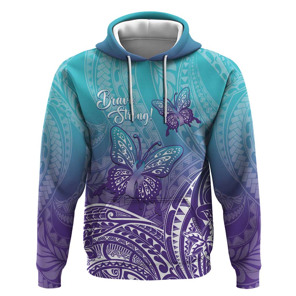 Polynesia Suicide Prevention Month Zip Hoodie Butterfly Purple And Teal Ribbon Tomorrow Needs You