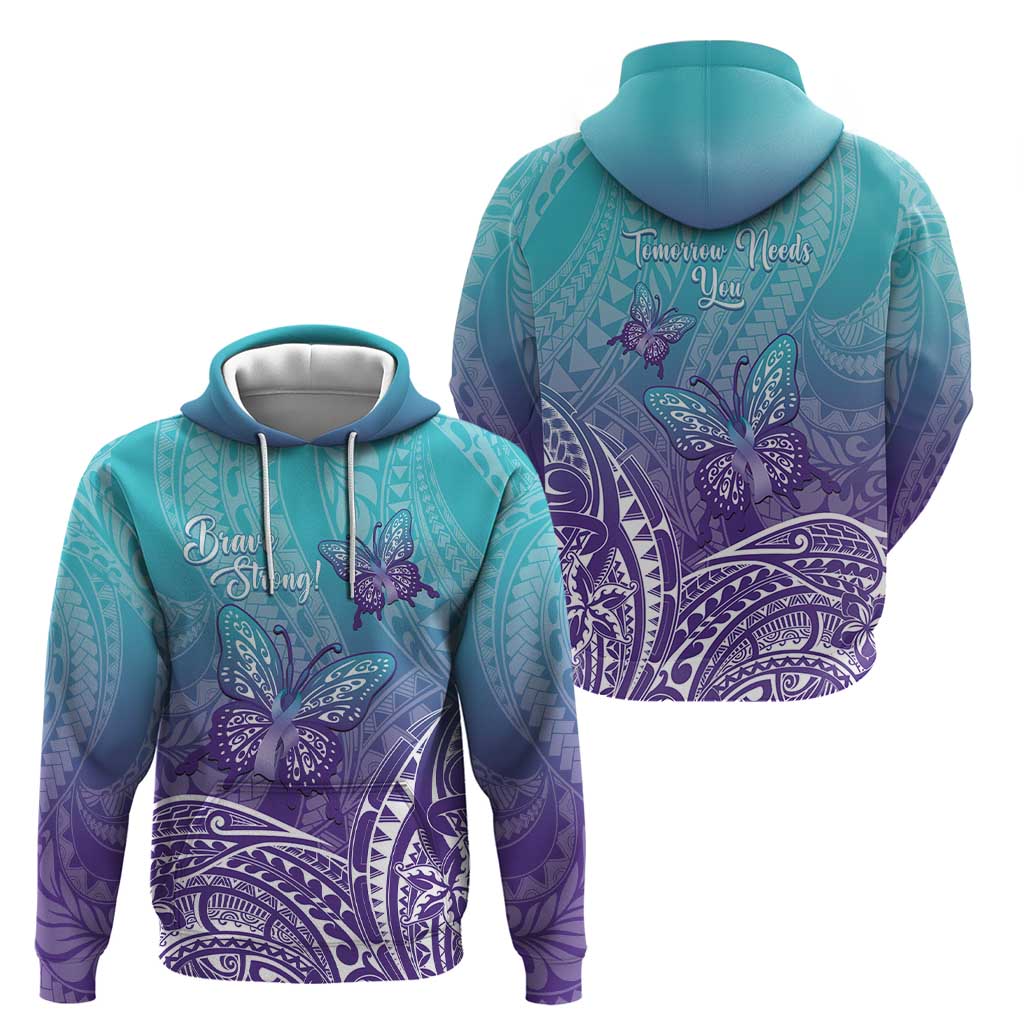 Polynesia Suicide Prevention Month Zip Hoodie Butterfly Purple And Teal Ribbon Tomorrow Needs You