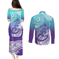 Personalised New Zealand Suicide Prevention Month Couples Matching Puletasi and Long Sleeve Button Shirt You Matter NZ Fern With Maori Koru Lizard