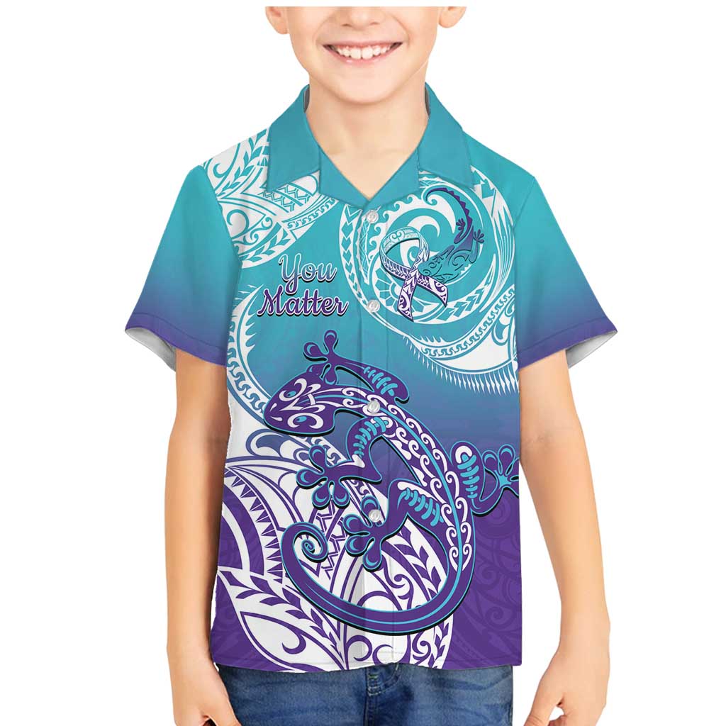 Personalised New Zealand Suicide Prevention Month Family Matching Mermaid Dress and Hawaiian Shirt You Matter NZ Fern With Maori Koru Lizard