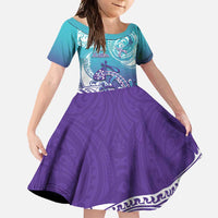 Personalised New Zealand Suicide Prevention Month Family Matching Tank Maxi Dress and Hawaiian Shirt You Matter NZ Fern With Maori Koru Lizard LT14 Daughter's Dress Teal - Polynesian Pride