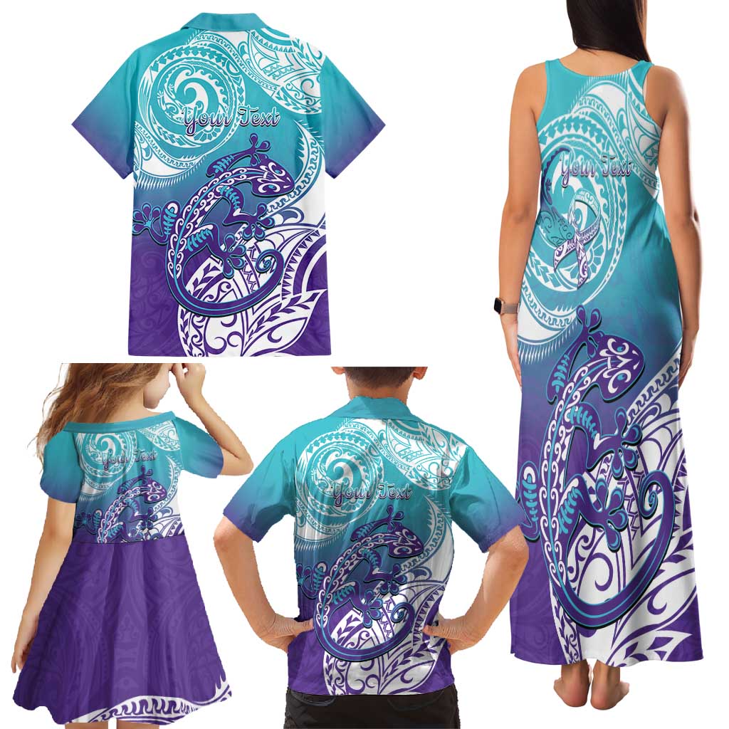 Personalised New Zealand Suicide Prevention Month Family Matching Tank Maxi Dress and Hawaiian Shirt You Matter NZ Fern With Maori Koru Lizard LT14 - Polynesian Pride