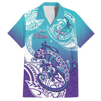 Personalised New Zealand Suicide Prevention Month Family Matching Tank Maxi Dress and Hawaiian Shirt You Matter NZ Fern With Maori Koru Lizard LT14 Dad's Shirt - Short Sleeve Teal - Polynesian Pride