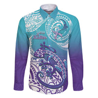 Personalised New Zealand Suicide Prevention Month Family Matching Tank Maxi Dress and Hawaiian Shirt You Matter NZ Fern With Maori Koru Lizard LT14 Dad's Shirt - Long Sleeve Teal - Polynesian Pride
