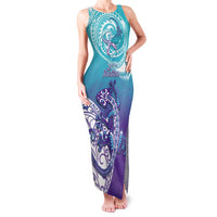 Personalised New Zealand Suicide Prevention Month Family Matching Tank Maxi Dress and Hawaiian Shirt You Matter NZ Fern With Maori Koru Lizard LT14 Mom's Dress Teal - Polynesian Pride