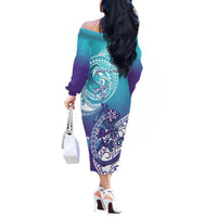 Personalised New Zealand Suicide Prevention Month Off The Shoulder Long Sleeve Dress You Matter NZ Fern With Maori Koru Lizard