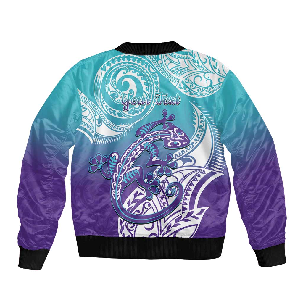 Personalised New Zealand Suicide Prevention Month Sleeve Zip Bomber Jacket You Matter NZ Fern With Maori Koru Lizard