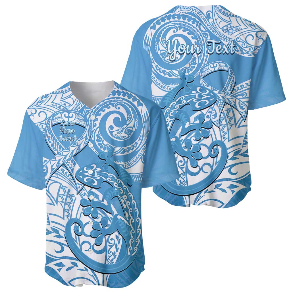 Personalised New Zealand Autism Awareness Baseball Jersey NZ Fern With Maori Koru Lizard