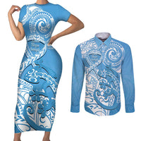 Personalised New Zealand Autism Awareness Couples Matching Short Sleeve Bodycon Dress and Long Sleeve Button Shirt NZ Fern With Maori Koru Lizard