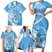 Personalised New Zealand Autism Awareness Family Matching Short Sleeve Bodycon Dress and Hawaiian Shirt NZ Fern With Maori Koru Lizard