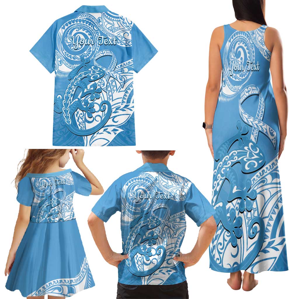 Personalised New Zealand Autism Awareness Family Matching Tank Maxi Dress and Hawaiian Shirt NZ Fern With Maori Koru Lizard